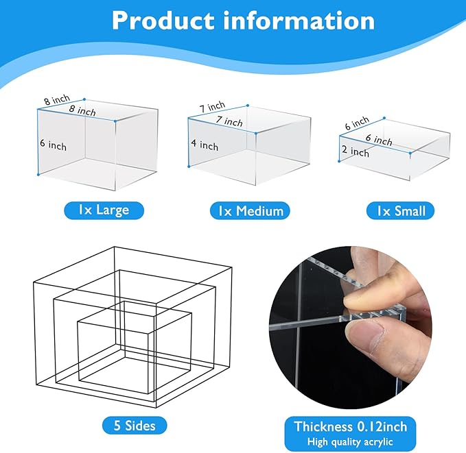 3Pcs Clear Buffet Risers Acrylic Boxes Display Food Risers - Image 2