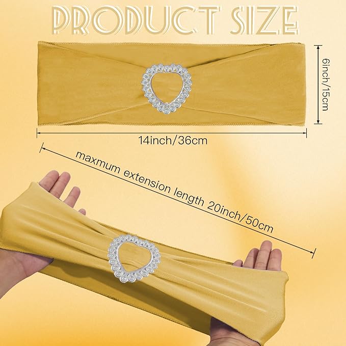 100PCS Spandex Stretch Gold Chair Sashes Bows Universal Elastic Chair Cover - Image 2