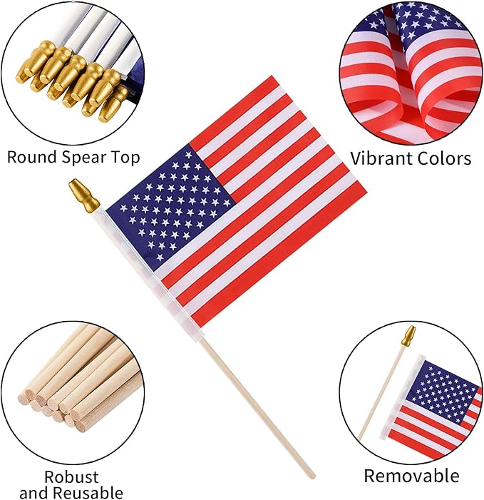 100pcs Small American Flags on Stick, Handheld 8 x 12 Inchs Mini American Flags - Image 3