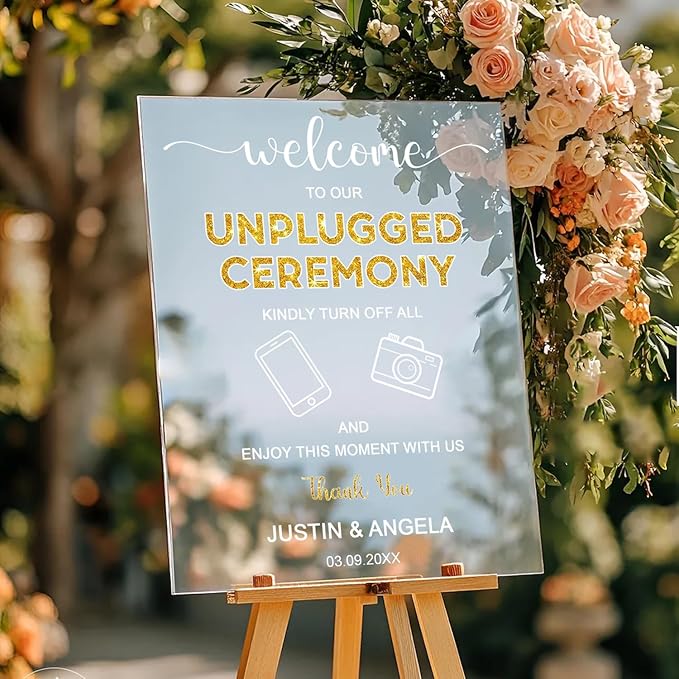 Unplugged Ceremony Sign with Icons – Fun & Bold Wedding Yard Sign – No Phones - Image 3