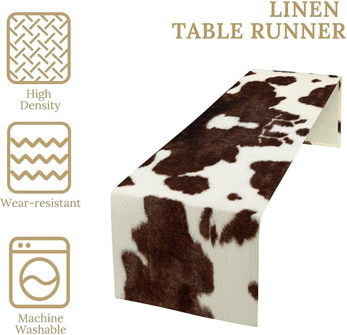 Cow Skin Print Table Runner, Safari Wildlife Brown Country Farm Cowhide Pattern - Image 5