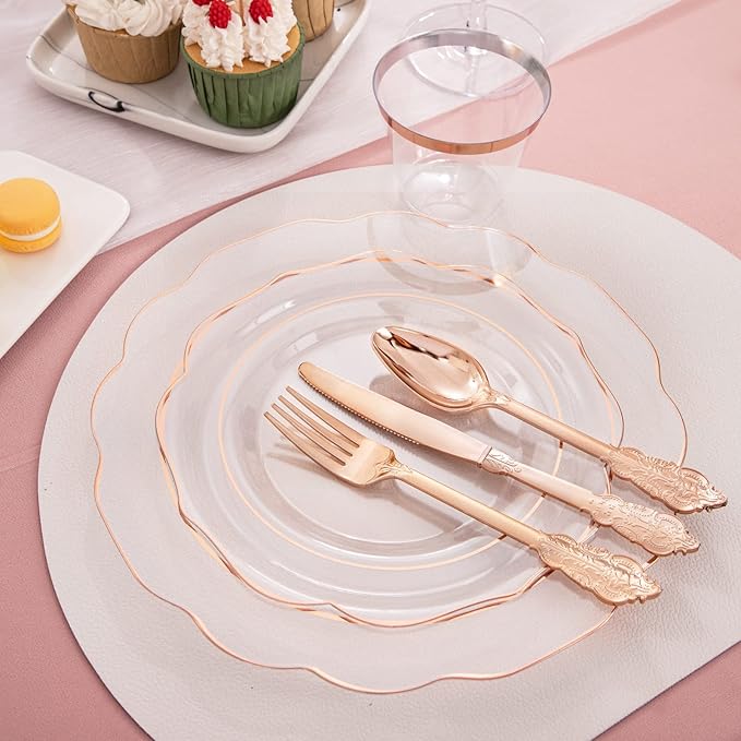 NOCCUR 350PCS Rose Gold Plastic Plates - Image 2