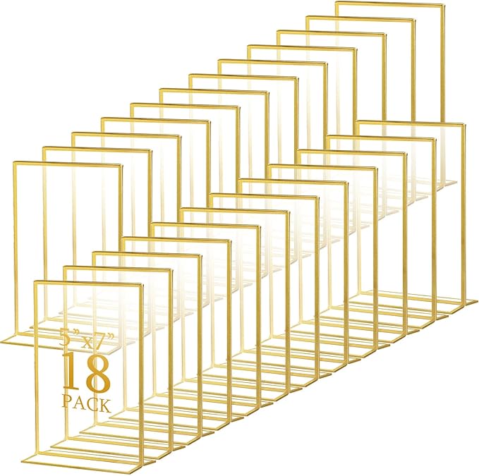 Hoteam 18 Pack Acrylic Sign Holder 5 x 7 Inch Gold Frames Wedding Table Number by Hoteam