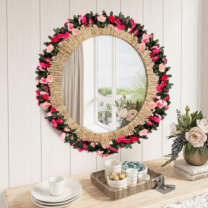 8Pcs 63Ft Pink Rose Garland, Fake Rose Hanging Flowers, Artificial Flower Vine - Image 5