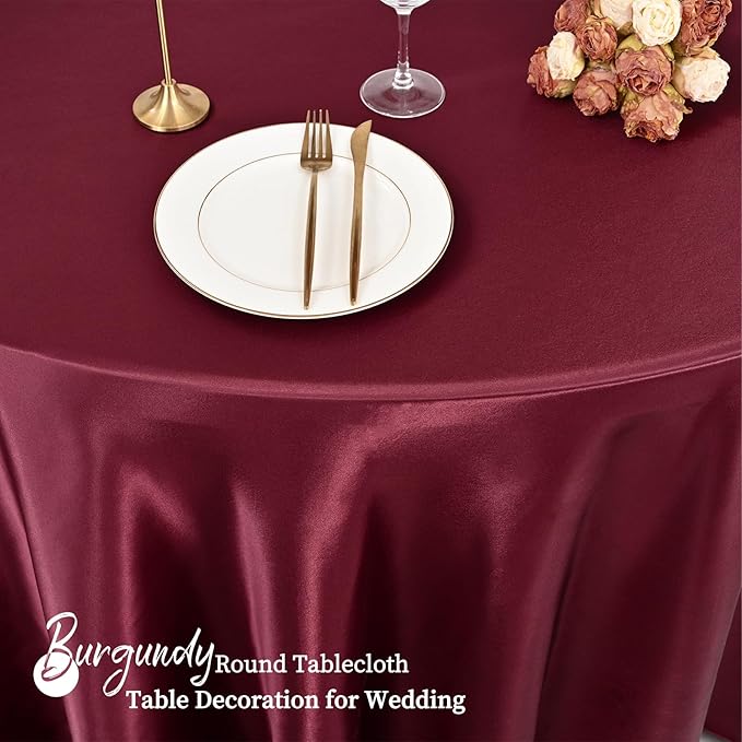 12 Pack 108 Inch Burgundy Satin Tablecloth - Image 6