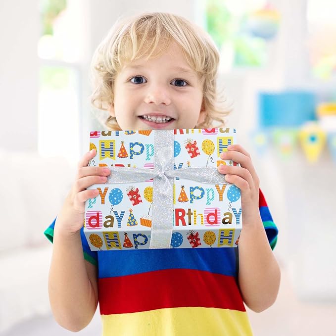 Aimyoo Blue Birthday Wrapping Paper Roll - Image 6