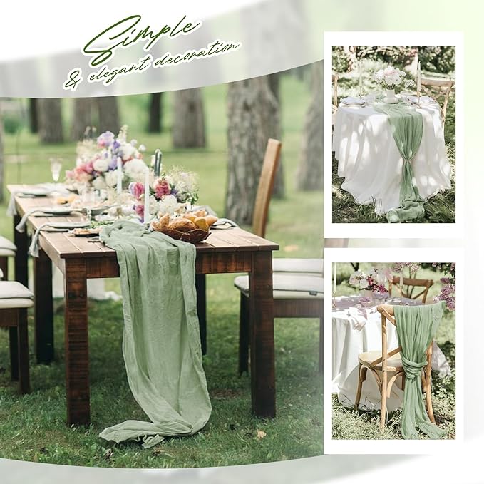 Aktor 12 Pack Sage Green Table Runner Boho Cheesecloth Table Runner Semi Sheer - Image 7