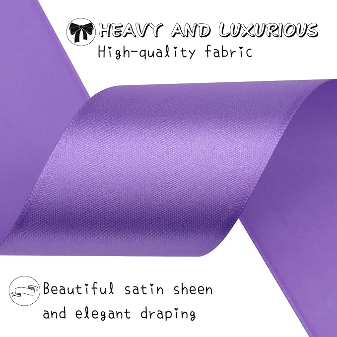 Light Purple Solid Satin Ribbon 2 Inch 25 Yards Solid Polyester Fabric Ribbon - Image 4