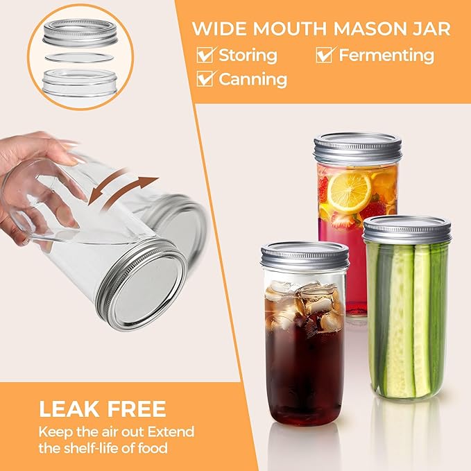 ComSaf 24 oz Mason Jars Wide Mouth 6 Pcs, Large Canning Jars - Image 3