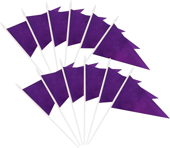 12 Pack Purple Pennant Flags Small Mini Hand Held Solid Color Pennant On Sticks by tibijoy