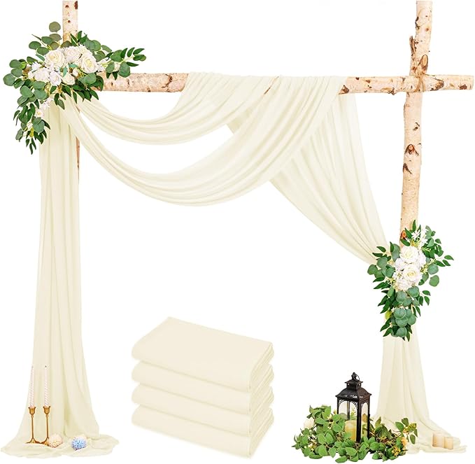 Wedding Arch Draping Fabric, 4 Panels 28" x20ft Ivory Wedding Arch Drapes by HNPSTBNO