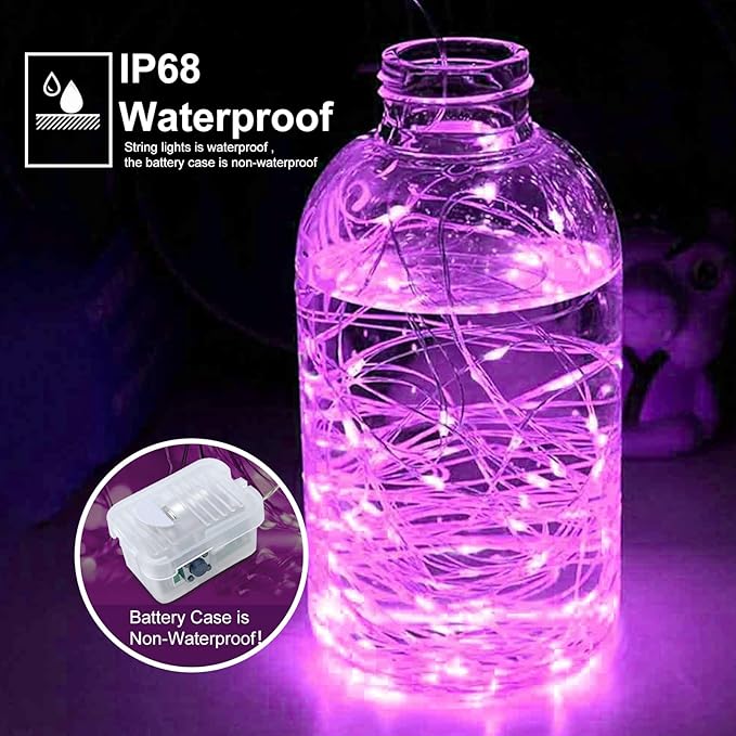 pozzolanas 100 Pack Pink Battery Operated String Lights - 7ft Waterproof Fairy - Image 2