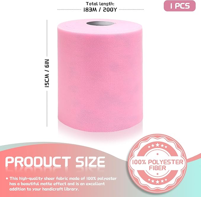 6" x 200 Yards Light Pink Tulle Fabric Rolls - Image 2