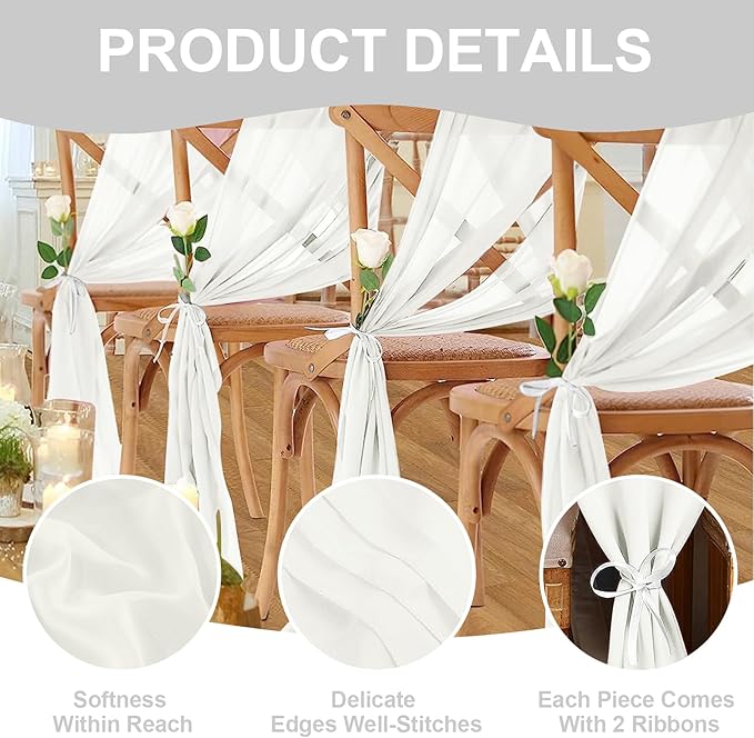10 Pack 10ft White Chiffon Table Runners Wedding Table Runner Sheer Romantic - Image 3
