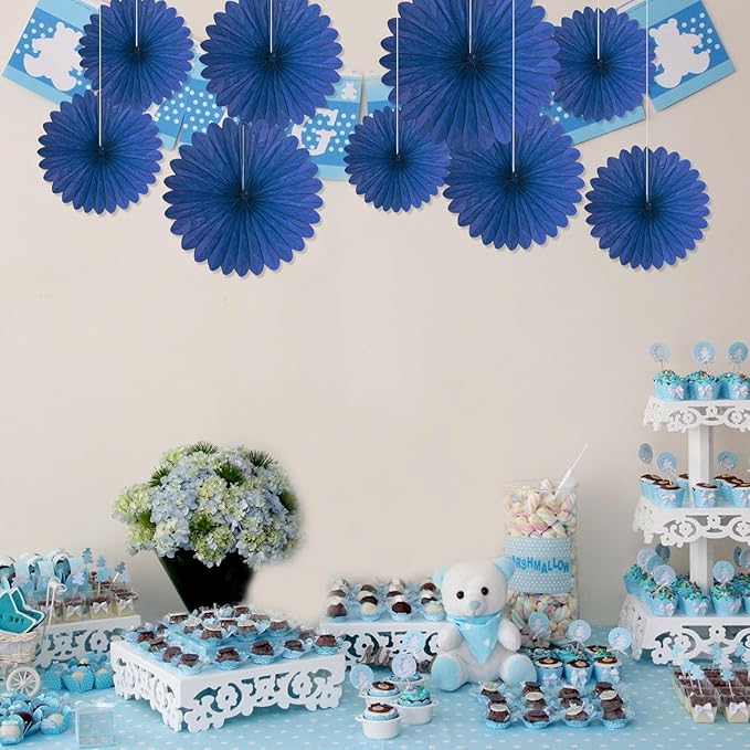 20 Pcs Navy Blue Hanging Paper Fan, Round Paper Fans Decorations Set - Image 4