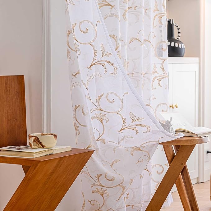 MYSTIC-HOME Sheer Curtains White 63 Inches, Boho Curtains by MYSTIC-HOME