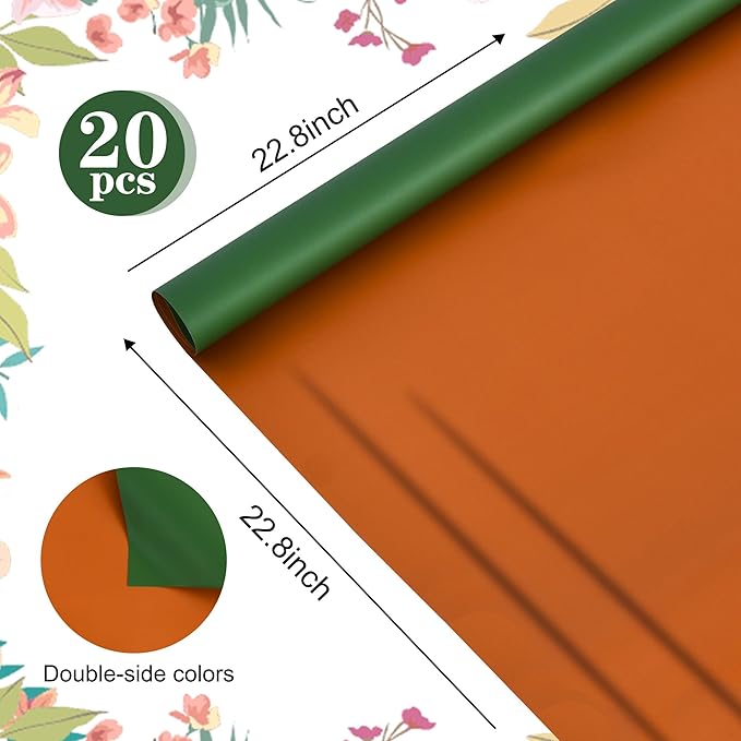 BEISHIDA 20Pcs Green and Brown Double Sided Floral Wrapping Paper Matte - Image 2