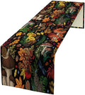 Nature Mushroom Table Runner, Retro Boho Floral Botanical Plant Forest Pattern by Kurtect