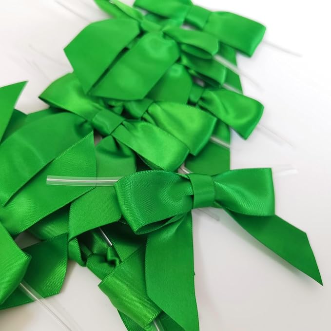 50pcs 3-1/2" Green Satin Ribbon Bows - Image 5