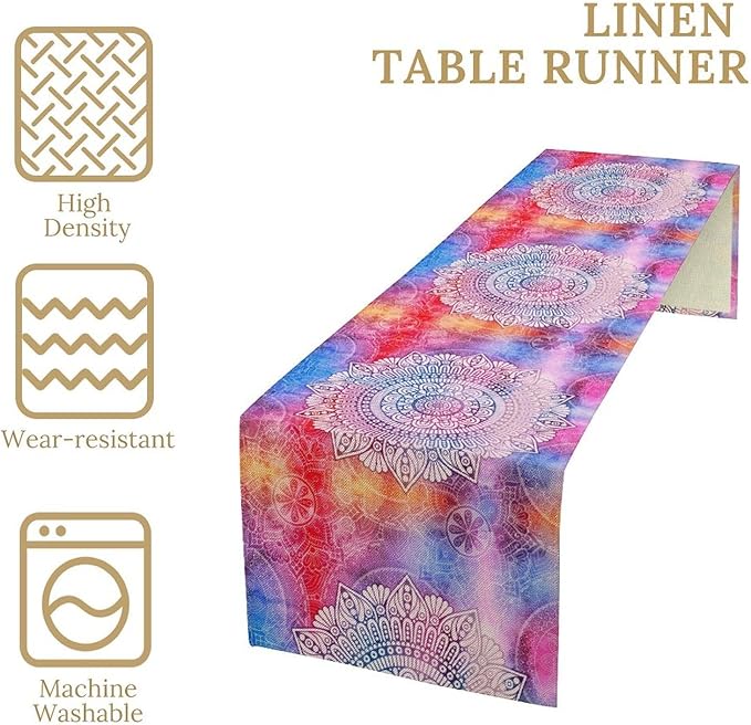 Vintage Mandala Table Runner, Bohemian Indian Purple Starry Colorful Floral - Image 4