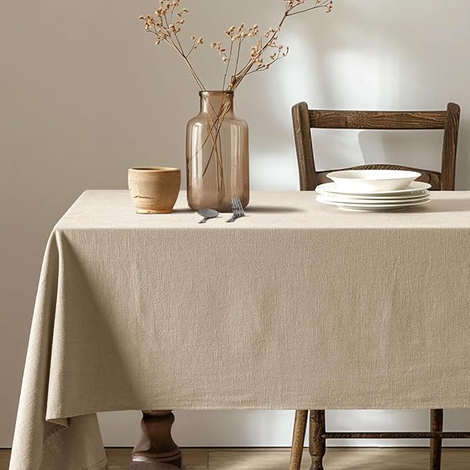 MIULEE Natural Linen Cotton Blend Tablecloth Rectangle, Luxury Waterproof Stain by MIULEE