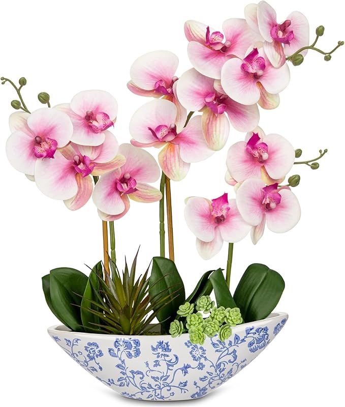 Briful Pink Orchid Fake Flowers 17in Artificial Orchid Silk Flowers in Blue and by Briful