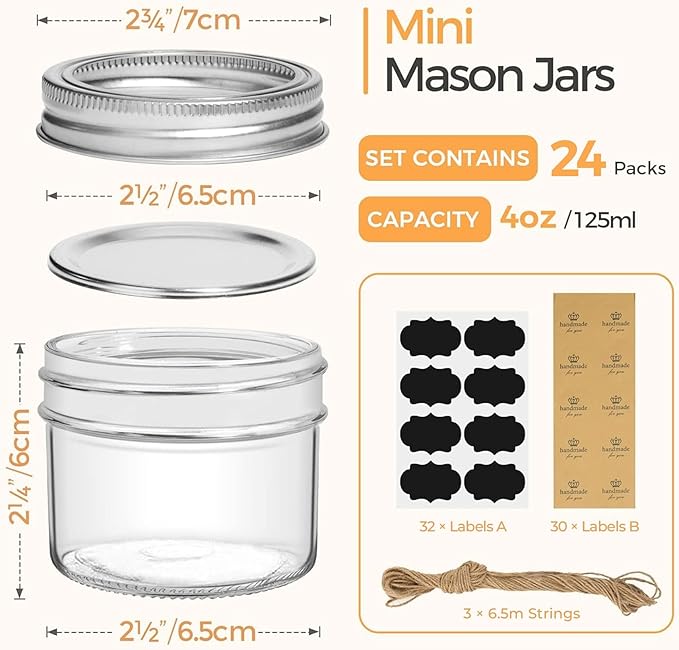 ComSaf Small Regular Mouth Mason Jars 4 oz, Small Canning Jars, 4 oz Glass Jar - Image 2