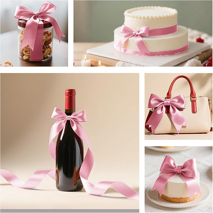 Pink Satin Ribbon 1 Inch Wide x 50 Yards, Double Faced Polyester Ribbon - Image 4