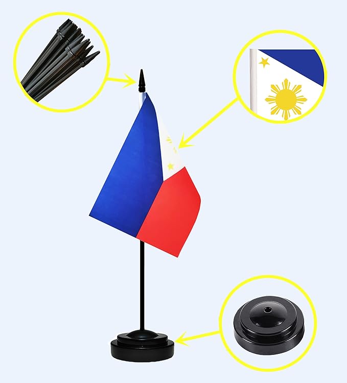 Philippines Filipino Deluxe Desk Flag Set Small Mini Miniature Philippines - Image 2