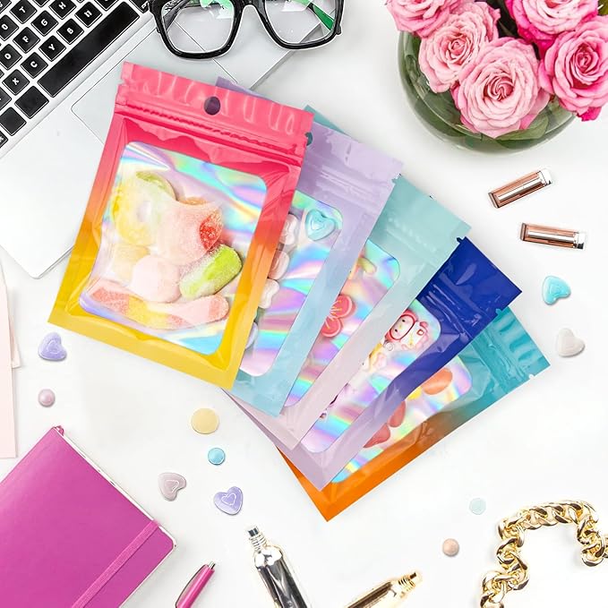 Funfery 100 Pcs Gradient Mylar Holographic Bags, Packaging Bag - Image 4