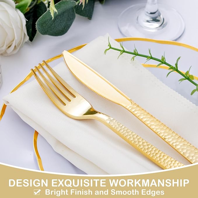 Supernal 180 pieces Gold Plastic Silverware, Disposable Plastic Utensils Heavy - Image 4