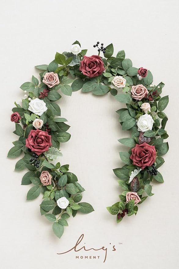 Ling's moment 5FT Artificial Flower Garland Fake Rose Eucalyptus Garland Arch - Image 4