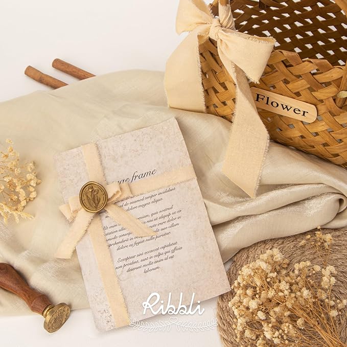 Ribbli 3 Rolls Nude Ribbon 5/8 Inch x 18Yards Beige Handmade Cotton Frayed - Image 5