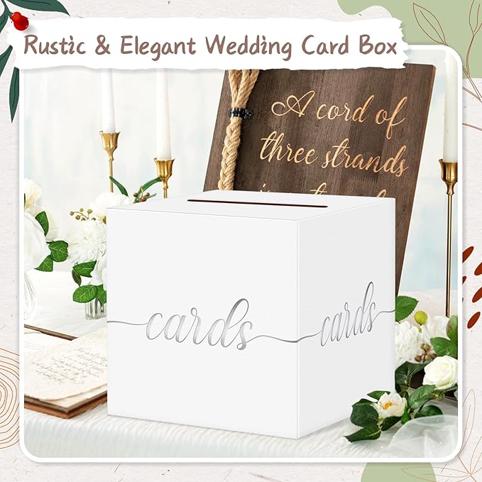 QIKSION White Wedding Card Box, Wedding Reception, Graduation, Baby Shower - Image 2