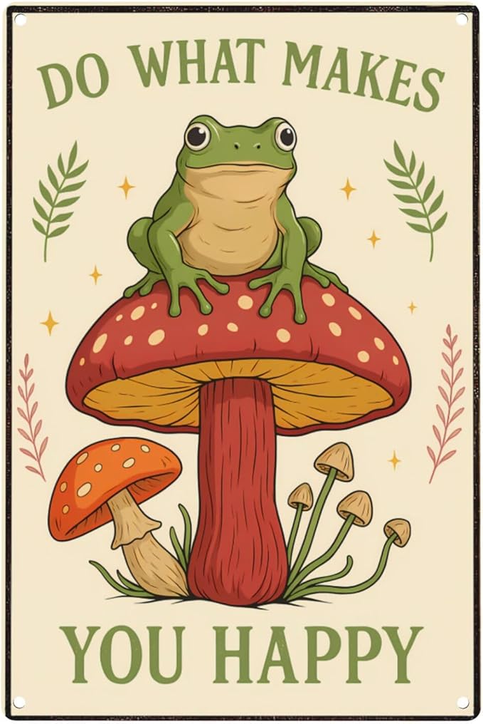 Funny Frog on Mushroom Metal Sign - Image 9