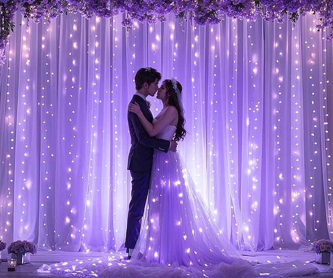 Purple Backdrop Curtains with Lights String - Image 4