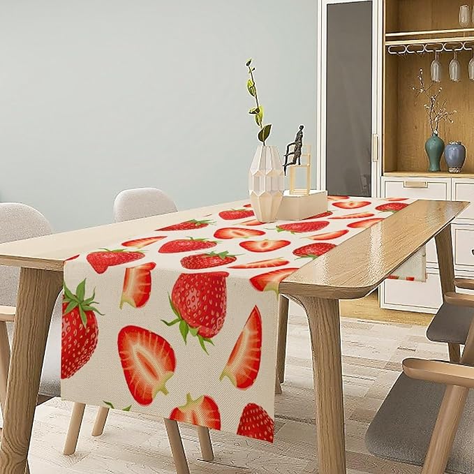 Strawberry Table Runner Spring Summer Wild Berry Fruit Theme Dinner Runner - Image 2