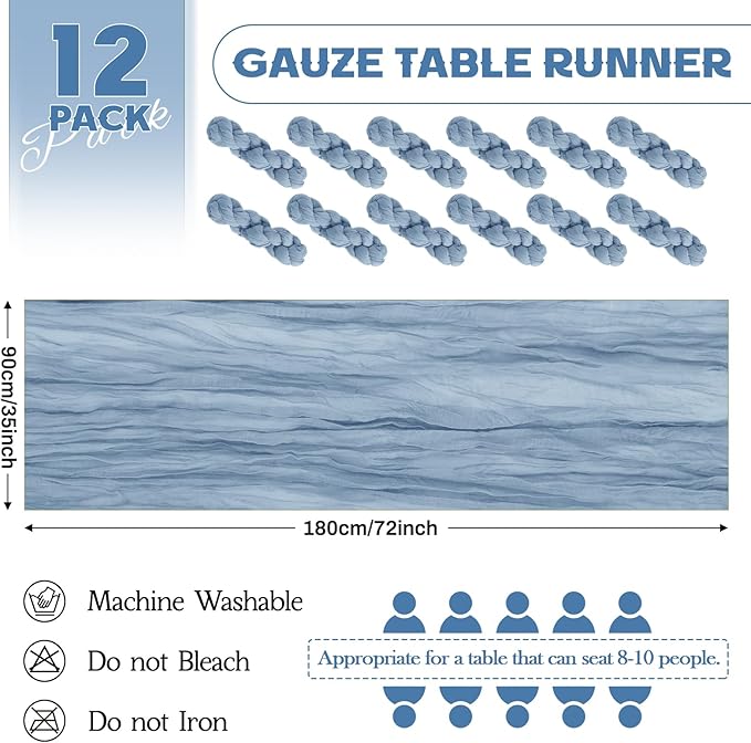 Aktor 12 Pack Dusty Blue Table Runner Boho Cheesecloth Table Runner Semi Sheer - Image 4