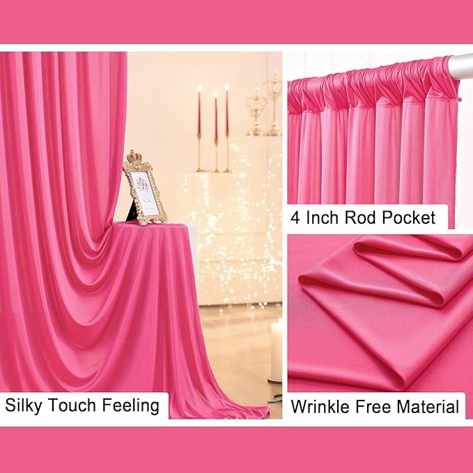 50 ft x 10 ft Wrinkle Free Fuchsia Backdrop Curtain - Image 4