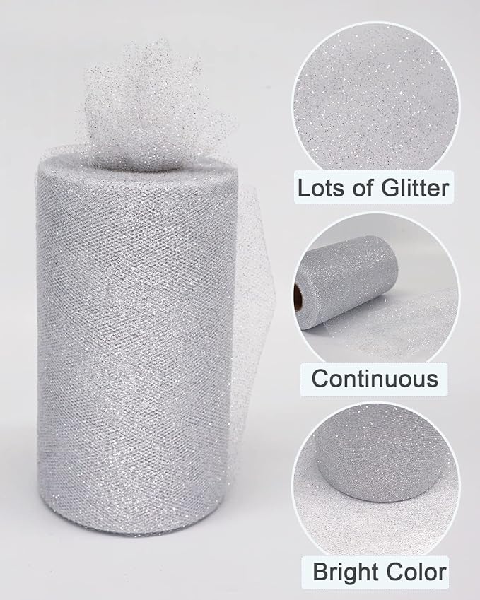 Glitter Tulle Fabric Rolls, 6 Inch 50 Yards Sparkling Spool Ribbon Sequin - Image 2
