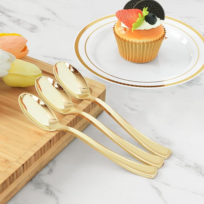 BESTVIP 300 Pack 6.9 Inch Gold Plastic Spoons, Heavy Duty Plastic Silverware - Image 3