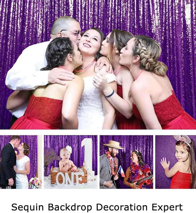 ShinyBeauty Purple Sequin Backdrop 20X10FT Glitter Fabric Drapery Photo - Image 6