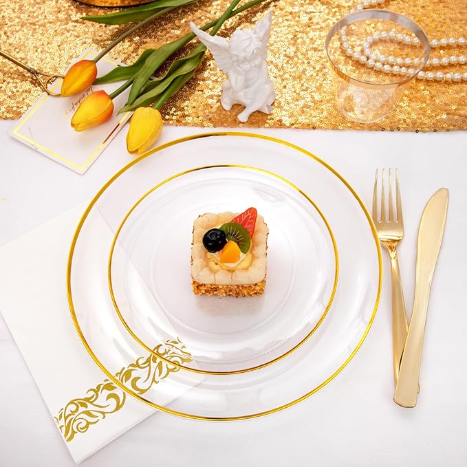NOCCUR 350PCS Clear and Gold Plastic Plates - Image 4