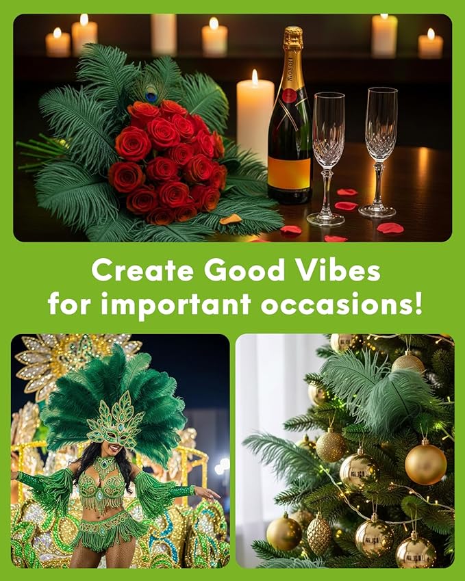 NEWONG 30pcs Blackish Green Ostrich Feathers Natural Bulk 9-12inch Vase Craft - Image 3
