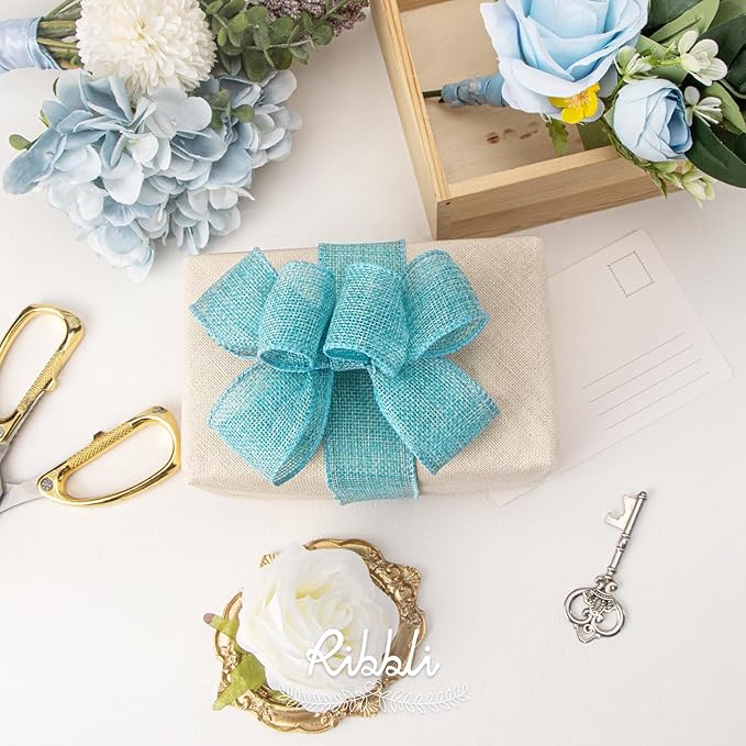 Ribbli Light Blue/Ocean Blue Burlap Wired Ribbon, 1-1/2” Inch x Continuous 10 - Image 2