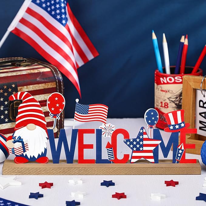 Patriotic/ 4th of July Metal Sign Rustic Table Decor Holiday Tiered Tray Decor - Image 3