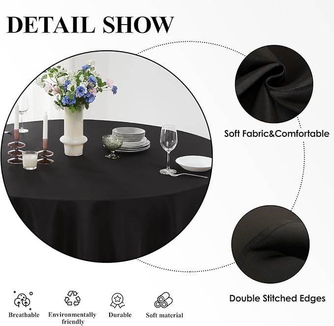 Round Tablecloth 10 Pack 108 Inch Black Tablecloths Washable Decorative Linen - Image 4