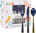 WDF 180PCS Blue Plastic Silverware -Blue and Gold Plastic Cutlery 60 Forks by WDF