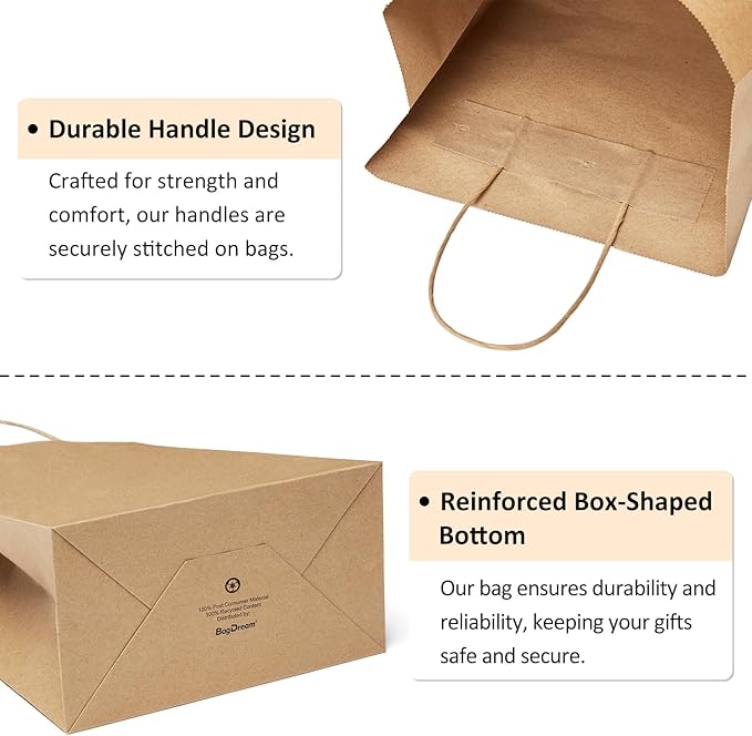 BagDream 50Pcs Gift Bags 8x4.25x10.5 Kraft Paper Gift Bags - Image 6