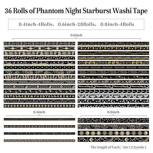 36 Rolls Glow-in-The-Dark Starry Washi Tape Set - Image 2